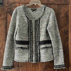 WHBM Sweater Blazer Jacket Black White Stitched Lightweight Cardigan Fabric Sz M